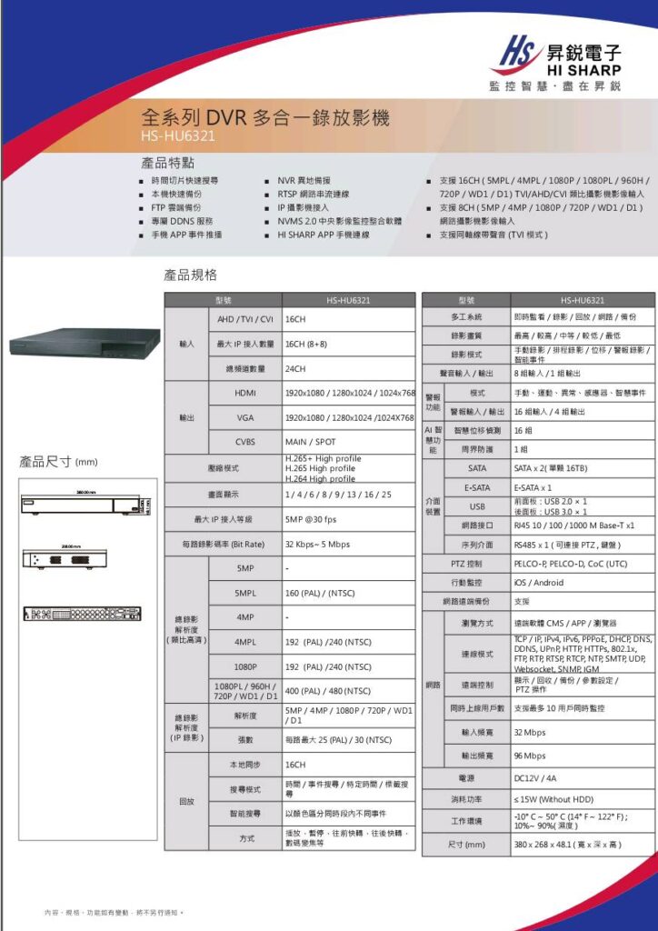 玄奇科技｜弱電整合工程專家｜監控主機-【HS-HU6321】16路DVR