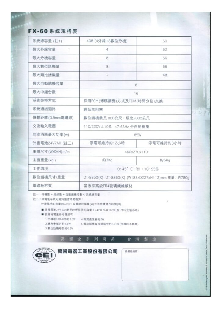 玄奇科技｜弱電整合工程專家｜電話總機-FX-60(萬國)-4