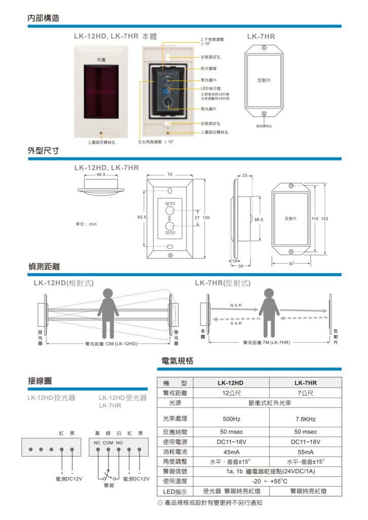 玄奇科技｜弱電整合工程｜防盜系統-紅外線偵測器-LK-12HD_2